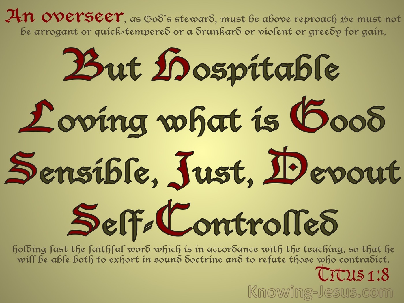 Titus 1:8 An Overseer Must Be Hospitable (gold)